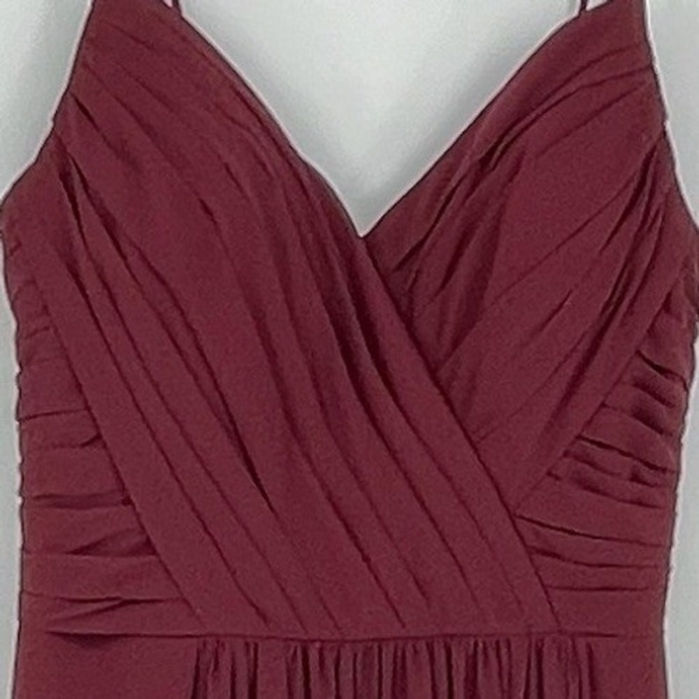 Bill Levkoff Women's Burgundy Ruched Chiffon Spaghetti Strap Maxi Dress Size 8 - Picture 2 of 6
